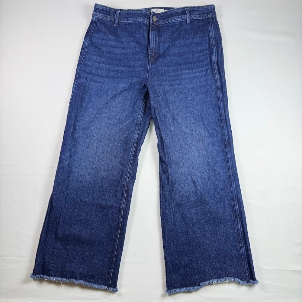 Vineyard Vines Womens 31 (36) Wide Leg Jeans Dark Wash Raw Hem High Rise Denim